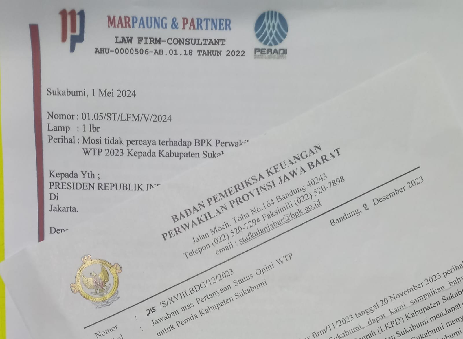 Layangkan Surat Terbuka ke Presiden, LFM : Mosi Tidak Percaya kepada BPK RI terkait WTP TA 2023 Kabupaten Sukabumi. 1 WhatsApp Image 2024 05 01 at 18.29.20