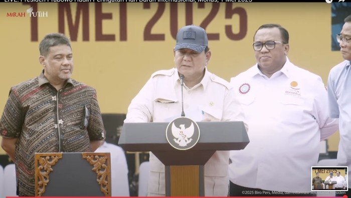 Di Hadapan Buruh, Prabowo Bercanda Soal Nama Mirip Kapolri dan Panglima: "Alamat Nggak Diganti-Ganti" 1 prabowo di peringatan hari buruh di monas 1746073005599 169