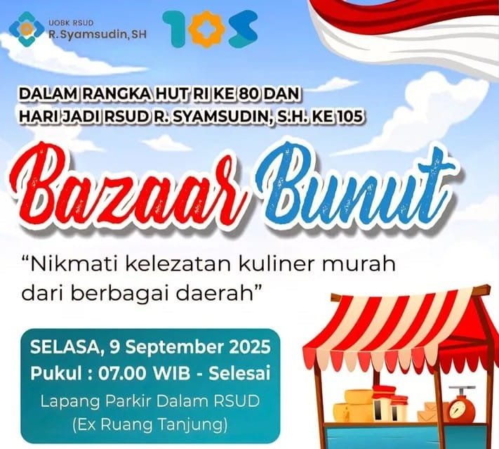Meriahkan HUT RI ke-80 dan Hari Jadi RSUD R. Samsudin SH ke-105, “Bazaar Bunut” Hadirkan Kuliner Nusantara Murah Meriah 1 WhatsApp Image 2025 09 08 at 14.27.41 34b88680